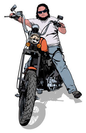 Biker on Motorcycle Isolated on White Background - Colored Illustration, Vectorのイラスト素材