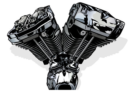 Colored Illustration of a Motorcycle Engine - Picture Isolated on White Background, Vectorのイラスト素材