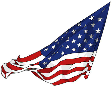 Waving American Flag Isolated on White Background - Colored Illustration for Your Design Projects, Vector Graphicのイラスト素材