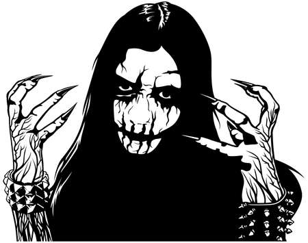 Corpse Paint Makeup - Black and White Sketch as Design Element for Black Metal or Death Metal or Metal Music Design, Vector Illustrationのイラスト素材