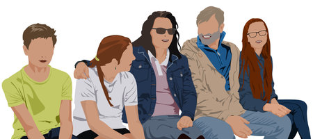 Parents with Three Children as a Family - Colored Illustration Isolated on White Background, Vectorのイラスト素材