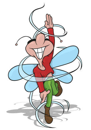 Smiling Winged Beetle Spinning in a Pirouette - Colored Cartoon Illustration Isolated on White Background, Vectorのイラスト素材