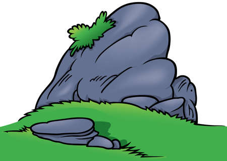 Piece of Rock and Stones in the Grass - Colored Cartoon Illustration Isolated on White Background, Vectorのイラスト素材