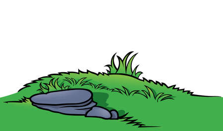 Grass with Stones - Colored Cartoon Illustration Isolated on White Background, Vectorのイラスト素材