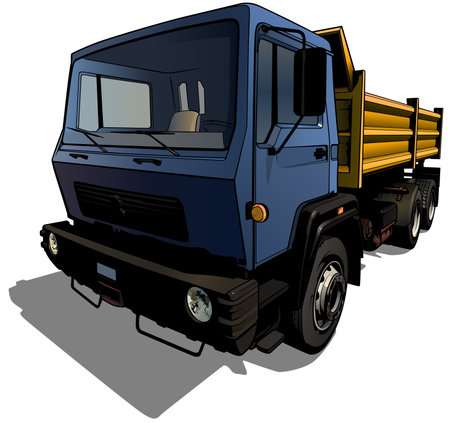 Dump Truck with Shadow on the Ground - Colored Illustration Isolated on White Background, Vectorのイラスト素材