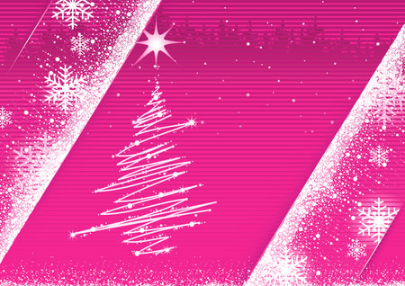 Purple Snowy Christmas Background with Abstract Christmas Tree - Original Colored Illustration, Vectorのイラスト素材