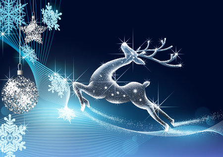Christmas Motif with a Starry Deer on a Blue Abstract Background - Colorful Illustration, Vectorのイラスト素材