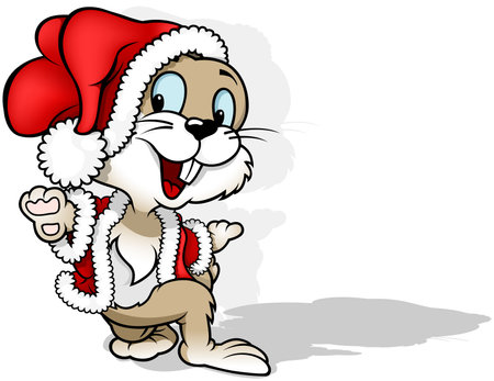 Adorable Bunny in a Santa Claus Costume - Cartoon Christmas Illustration Isolated on White Background, Vectorのイラスト素材
