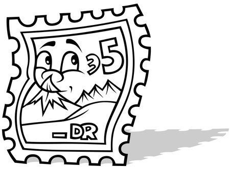 Drawing of Postage Stamp with Face and Image - Cartoon Illustration Isolated on White Background, Vectorのイラスト素材