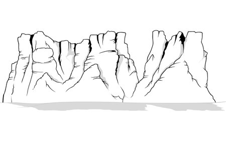 Drawing of Sandstone Mountains as Design Element of Illustration - Cartoon Illustration Isolated on White Background, Vectorのイラスト素材