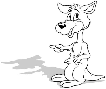 Drawing of a Standing Smiling Kangaroo Pointing with a Paw - Cartoon Illustration Isolated on White Background, Vectorのイラスト素材
