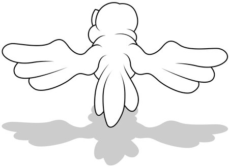 Drawing of a Flying Sparrow from Back View - Cartoon Illustration Isolated on White Background, Vectorのイラスト素材