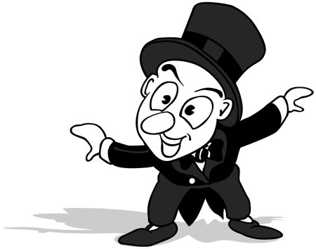Drawing of a Stick Figure with a Top Hat on his Head - Cartoon Illustration Isolated on White Background, Vectorのイラスト素材