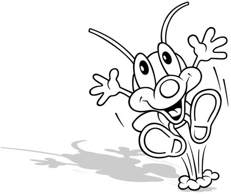 Drawing of a Happy Beetle Jumping for Joy - Cartoon Illustration Isolated on White Background, Vectorのイラスト素材