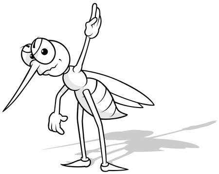 Drawing of a Mosquito with a Raised Hand - Cartoon Illustration Isolated on White Background, Vectorのイラスト素材