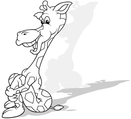 Drawing of a Laughing Giraffe Sitting on the Ground - Cartoon Illustration Isolated on White Background, Vectorのイラスト素材