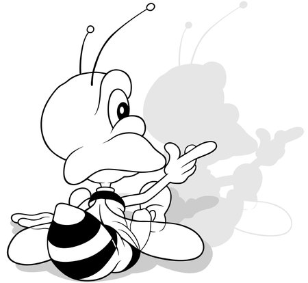 Drawing of a Bee Sitting on the Ground from Rear View - Cartoon Illustration Isolated on White Background, Vectorのイラスト素材