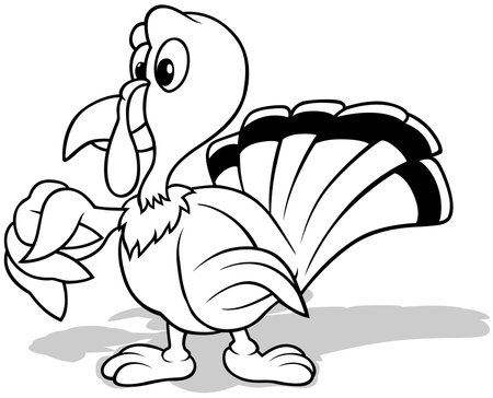 Drawing of a Standing Turkey with a Wing Clenched in a Fist - Cartoon Illustration Isolated on White Background, Vectorのイラスト素材