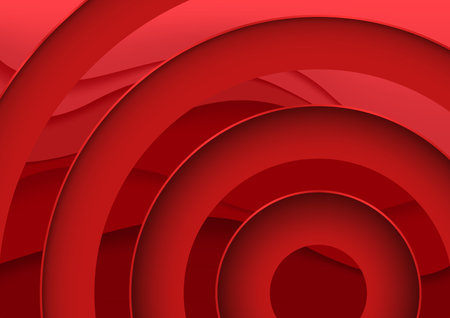 Red Abstract Background with Circular Layered Effect and Drop Shadows - Modern Colored Decorative Illustration, Vectorのイラスト素材