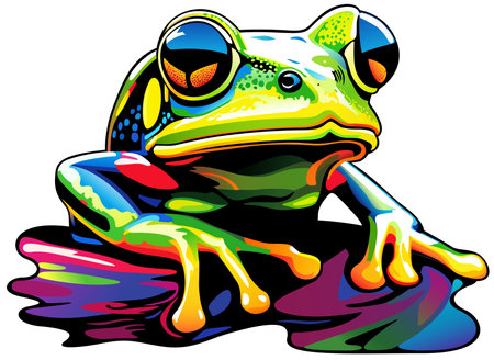 Colorful Artistic Illustration of a Frog - Modern Illustration or Textile Print Motif Isolated on White Background, Vectorのイラスト素材