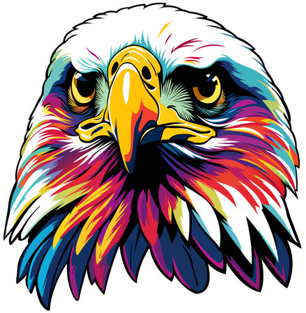 Colorful Portrait of a Eagle - Artistic Illustration or Textile Print Motif Isolated on White Background, Vectorのイラスト素材