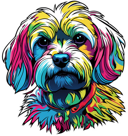 A Colorful Maltese Dog Portrait - Artistic Illustration or Textile Print Motif Isolated on White Background, Vectorのイラスト素材