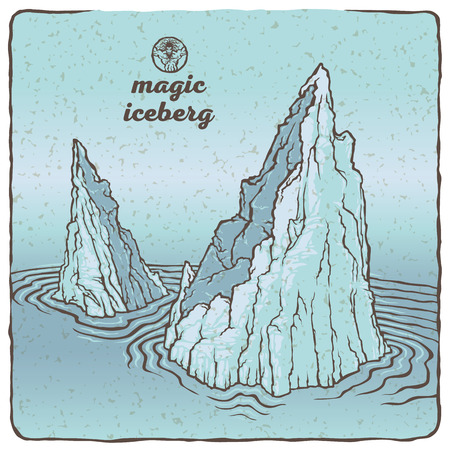 Vector isolated image of the contour of the iceberg. Northern landscape in the background of water and sky. Snow and ice. The magical beauty of nature. Cold oceanのイラスト素材