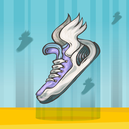 Speeding running sport shoe symbol, icon or logo. Running shoe with wings. Vector illustrationのイラスト素材