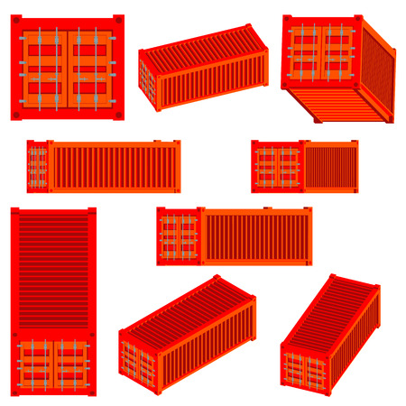 Vector isolated set of Isometric renderings of the cargo container of various species. 3D illustration of transport logistics. Cargo container or shipping container.のイラスト素材