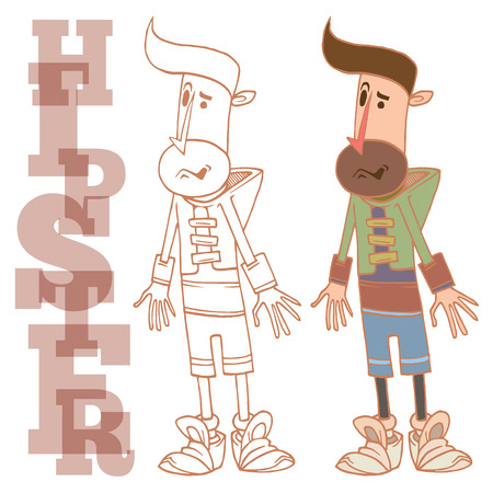 Colored Vector isolated image of a bearded  character hipster. The contour line of hipster.のイラスト素材