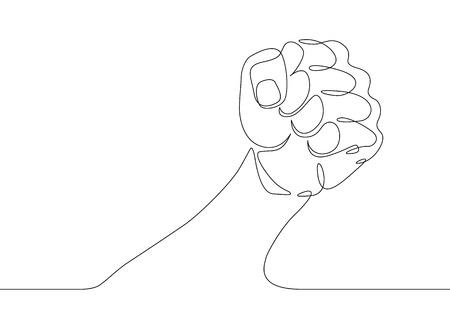 Continuous one line drawing hand palm fingers gestures.Fist gestureのイラスト素材