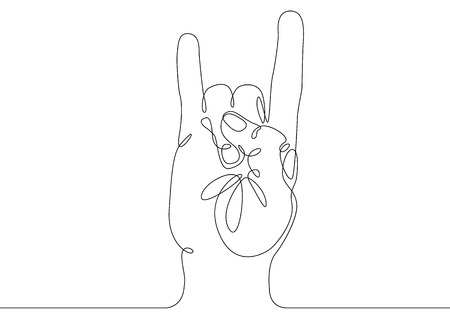 Continuous one line drawing hand palm fingers gestures.Hand showing sign of hornsのイラスト素材