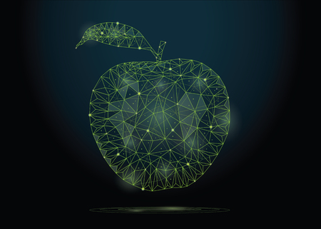 Low poly vector illustration of a green apple made of dots and lines.のイラスト素材