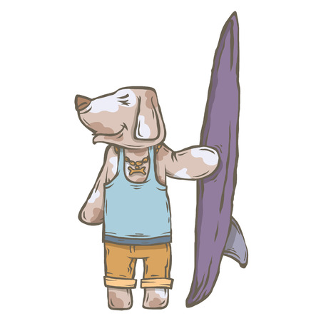 Vector color image isolated character animal surfer dog.のイラスト素材