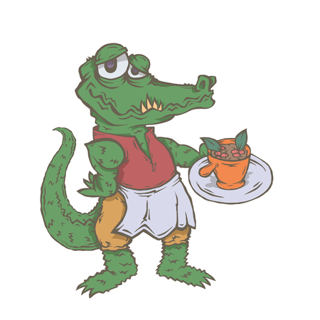 Vector isolated image of the character of the animal cook. National cuisine. Gastronomy. Crocodile, brazil, feijoadaのイラスト素材