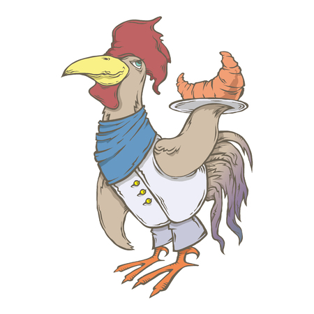 Vector isolated image of the character of the animal cook. National cuisine. Gastronomy. Rooster, france, croissantのイラスト素材