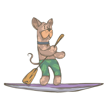 Vector color image isolated character animal surfer dogのイラスト素材