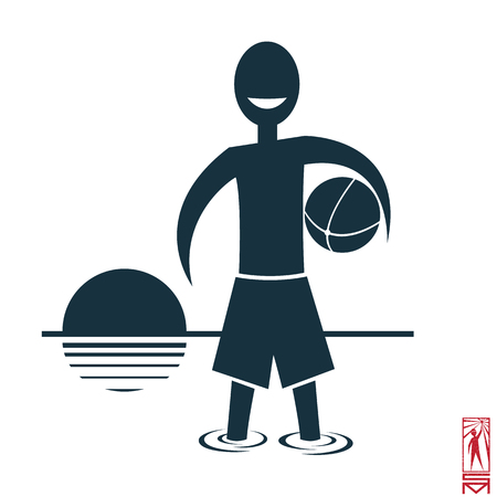 Vector Image stick figure resting on the sea, silhouetteのイラスト素材