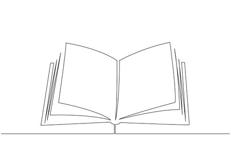 Opened book with pages isolated on white. Continuous line drawing Vector illustrationのイラスト素材