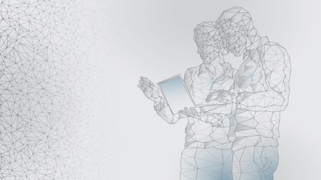Abstract image of a meeting of a woman and a man by a businessman, teamwork, high technology,...