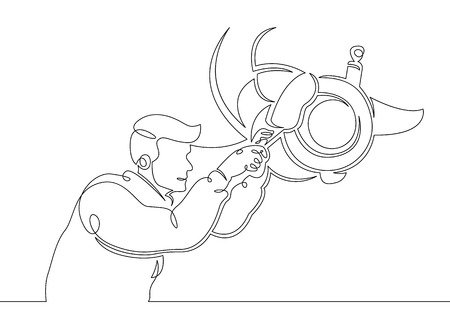 One continuous single drawn line art doodle mechanic, car, garage, service, auto, repair, vehicle, shop, engine, workshop .Isolated image of a hand drawn outline on a white background.のイラスト素材