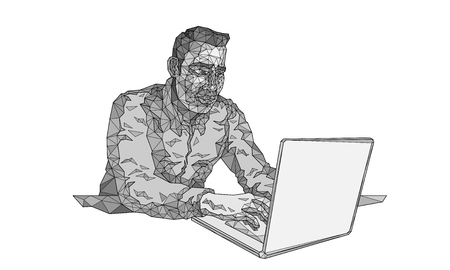Businessman IT specialist man working behind a laptop.
Vector illustration abstract mash line low polygonal and point geometric shapes wireframe gradient.
Black and white drawing on a white background, contour, silhouette.のイラスト素材
