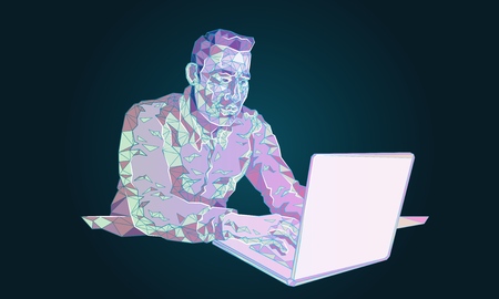 Businessman IT specialist man working behind a laptop.
Vector illustration abstract mash line low polygonal and point geometric shapes wireframe gradient.
Color drawing on a black background, contour, silhouette.のイラスト素材