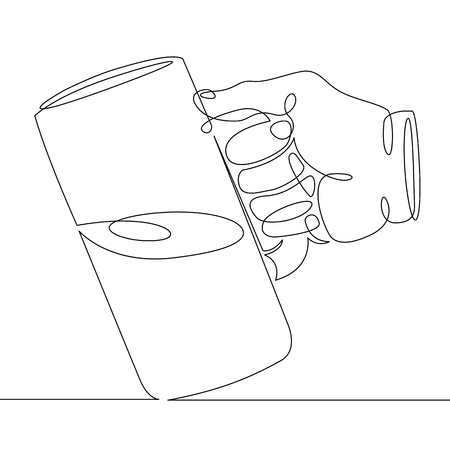 Continuous one line hand drawing hand holding a glass mug with beer foamのイラスト素材