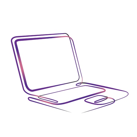 Figure brush contour.Art drawing ink contour brush. Continuous single one line hand drawing hand laptop.Gradient color line ribbonのイラスト素材