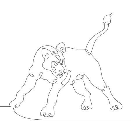 Continuous one line hand drawing lioness lion .Wild african safari animal.のイラスト素材