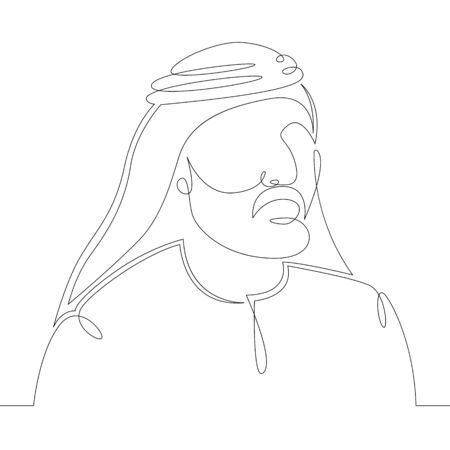 One continuous drawing line eastern male arab in national costume kandura .Single hand drawn art line doodle outline isolated minimal illustration cartoon character flatのイラスト素材
