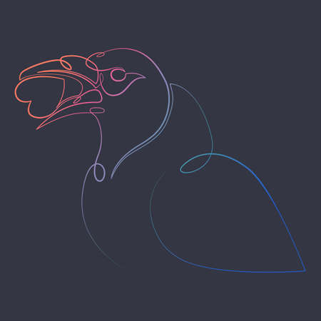 One color gradient continuous drawing line the bird holds a heart in its open beak.Dark background.Single hand drawn art line doodle outline isolated minimal illustration cartoon character flatのイラスト素材