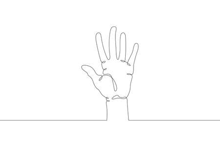 Wrist. Palm gesture. Different position of the fingers. Sign and symbol of gestures. One continuous drawing line  single hand drawn art doodle isolated minimal illustration.のイラスト素材