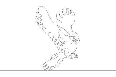 A bird flying in the air during the flight. Spread bird wings. One continuous drawing line single hand drawn art doodle isolated minimal illustration.のイラスト素材